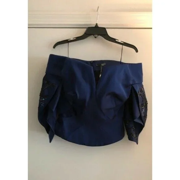 NWT $3K ZAC POSEN DOUBLE FACED DUCHESS SATIN BEADED OFF THE SHOULDER TOP SIZE 8 - Picture 5 of 7
